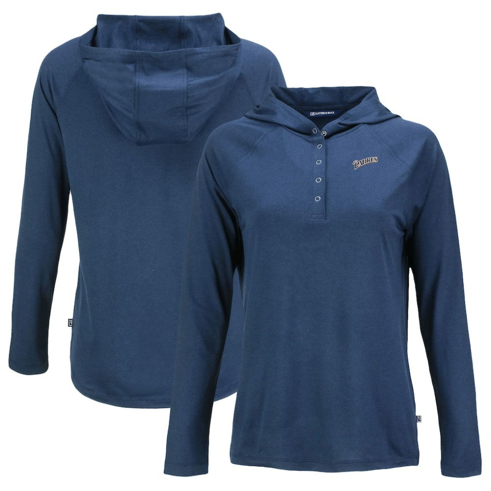 San Diego Padres Cutter & Buck Women's Cooperstown Collection Coastline Epic Comfort Eco Recycled Hoodie Raglan Long Sleeve T-Shirt - Navy