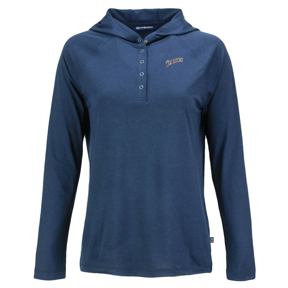 San Diego Padres Cutter & Buck Women's Cooperstown Collection Coastline Epic Comfort Eco Recycled Hoodie Raglan Long Sleeve T-Shirt - Navy