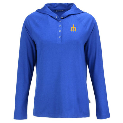 Seattle Mariners Cutter & Buck Women's Cooperstown Collection Coastline Epic Comfort Eco Recycled Hoodie Raglan Long Sleeve T-Shirt - Royal