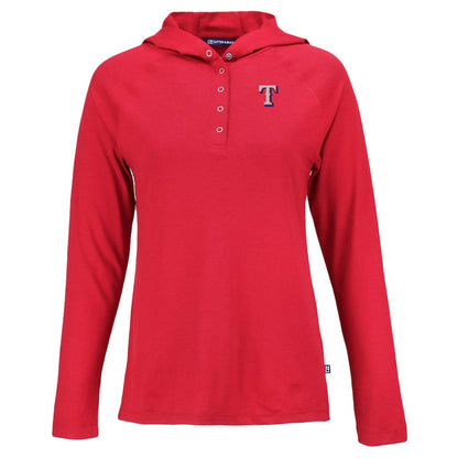 Texas Rangers Cutter & Buck Women's  Coastline Epic Comfort Eco Recycled Hoodie Raglan Long Sleeve T-Shirt - Red