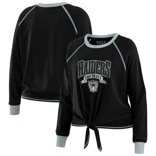 Las Vegas Raiders WEAR by Erin Andrews Women's Tie-Front Long Sleeve Top - Black/Gray cheap