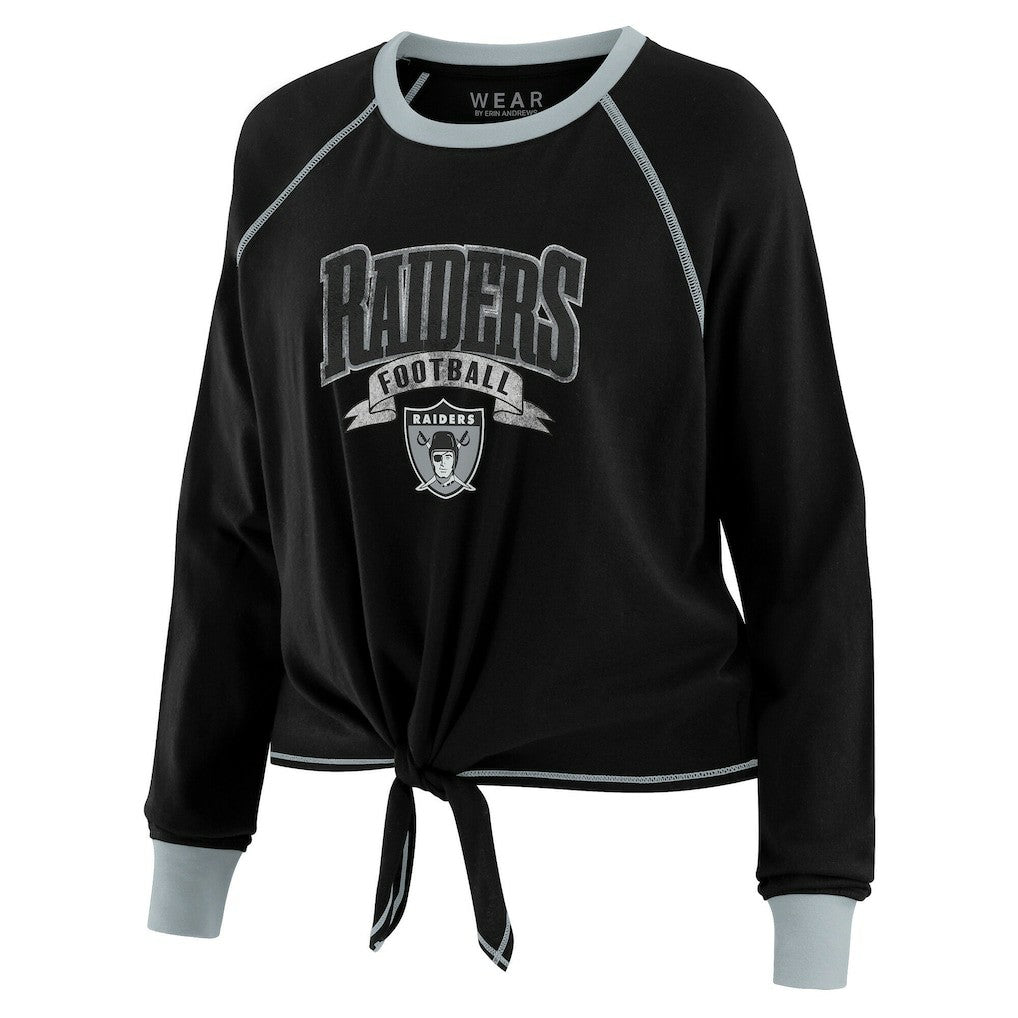 Las Vegas Raiders WEAR by Erin Andrews Women's Tie-Front Long Sleeve Top - Black/Gray cheap