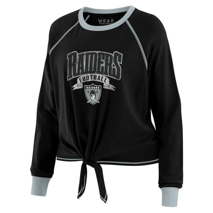 Las Vegas Raiders WEAR by Erin Andrews Women's Tie-Front Long Sleeve Top - Black/Gray cheap