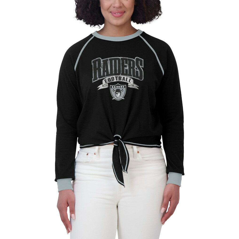 Las Vegas Raiders WEAR by Erin Andrews Women's Tie-Front Long Sleeve Top - Black/Gray cheap