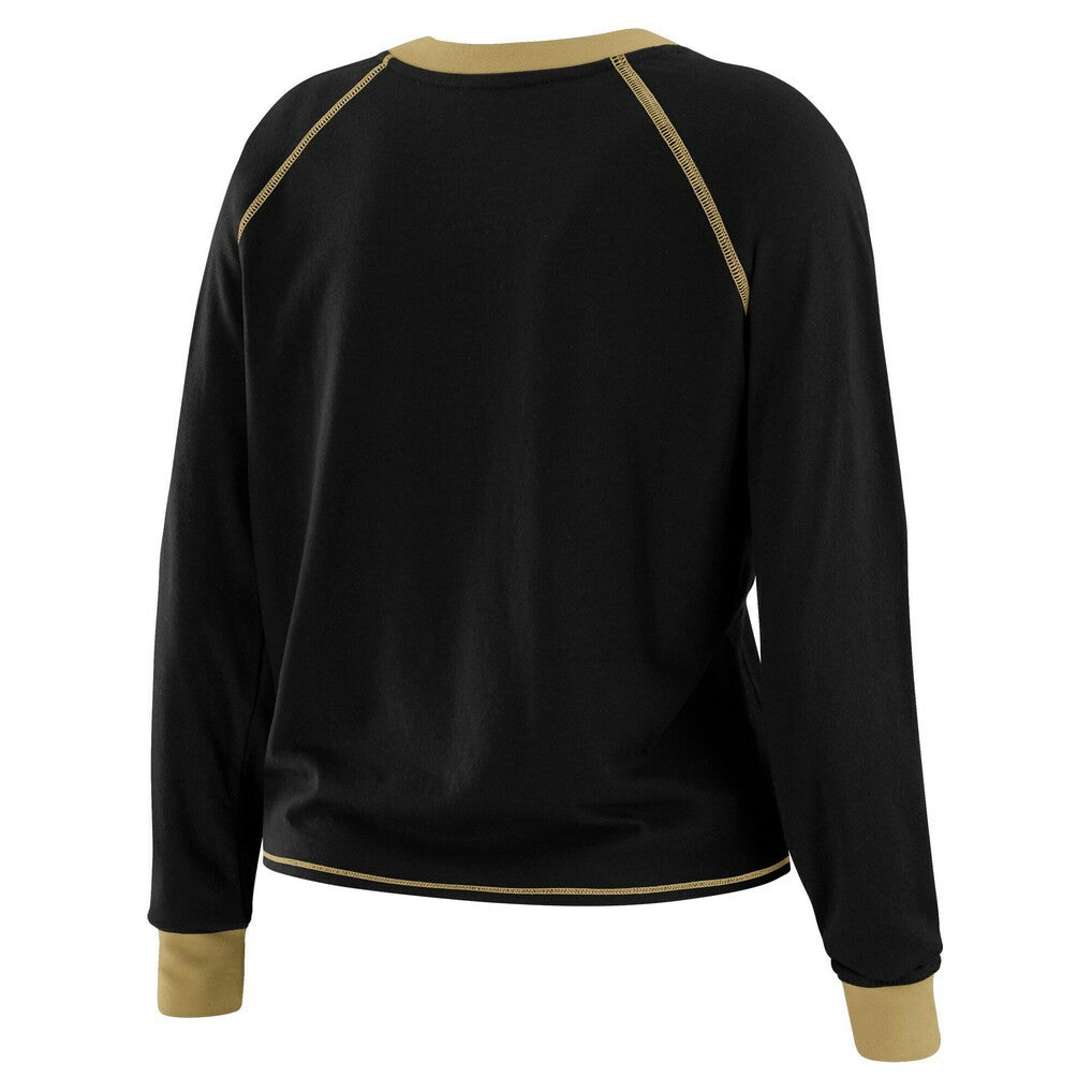 New Orleans Saints WEAR by Erin Andrews Women's Tie-Front Long Sleeve Top - Black/Gold cheap