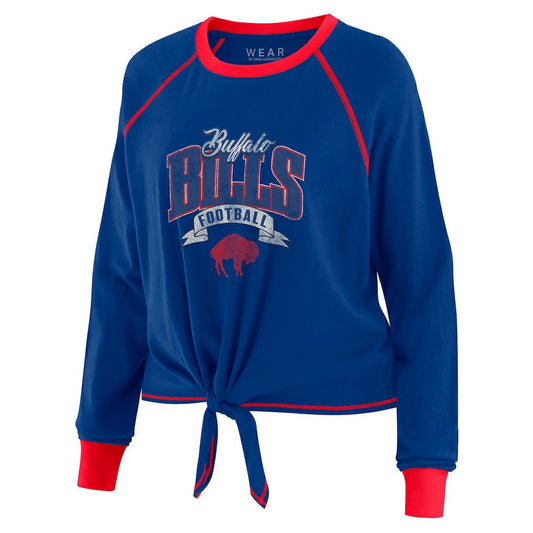 Buffalo Bills WEAR by Erin Andrews Women's Tie-Front Long Sleeve Top - Royal/Red on sale