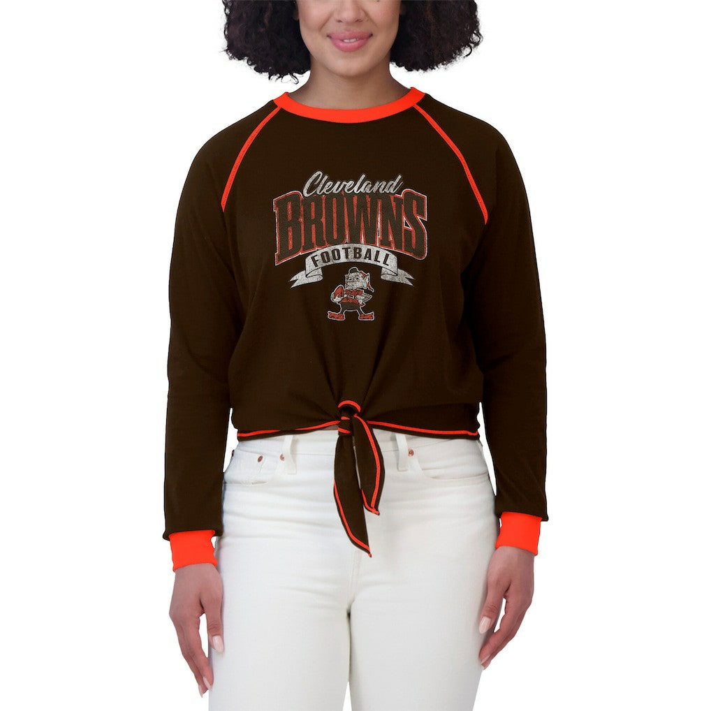 Cleveland Browns WEAR by Erin Andrews Women's Tie-Front Long Sleeve Top - Brown/Orange cheap