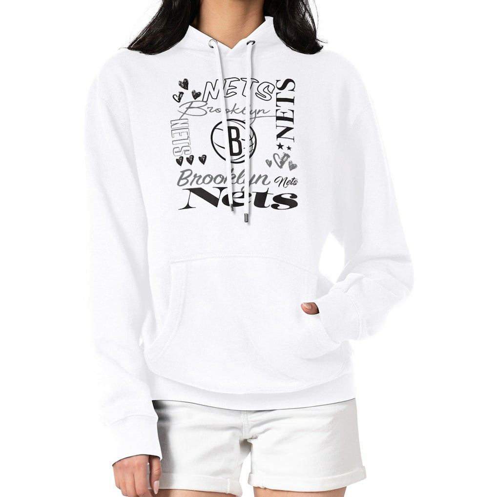 Brooklyn Nets G-III 4Her by Carl Banks Women's Team Collage Graphic Fleece Pullover Hoodie - White sale
