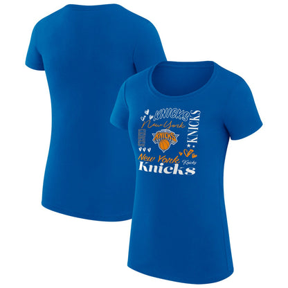 New York Knicks G-III 4Her by Carl Banks Women's Super-Slim Fit Lightweight Team Name Collage Graphic T-Shirt - Blue shop