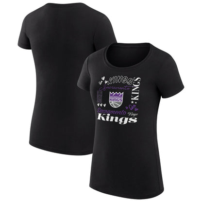 Sacramento Kings G-III 4Her by Carl Banks Women's Super-Slim Fit Lightweight Team Name Collage Graphic T-Shirt - Black cheap
