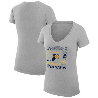 Indiana Pacers G-III 4Her by Carl Banks Women's Super-Slim Fit Lightweight Team Name Collage Graphic V-Neck T-Shirt - Heather Gray outlet