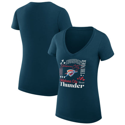 Oklahoma City Thunder G-III 4Her by Carl Banks Women's Super-Slim Fit Lightweight Team Name Collage Graphic V-Neck T-Shirt - Navy sale