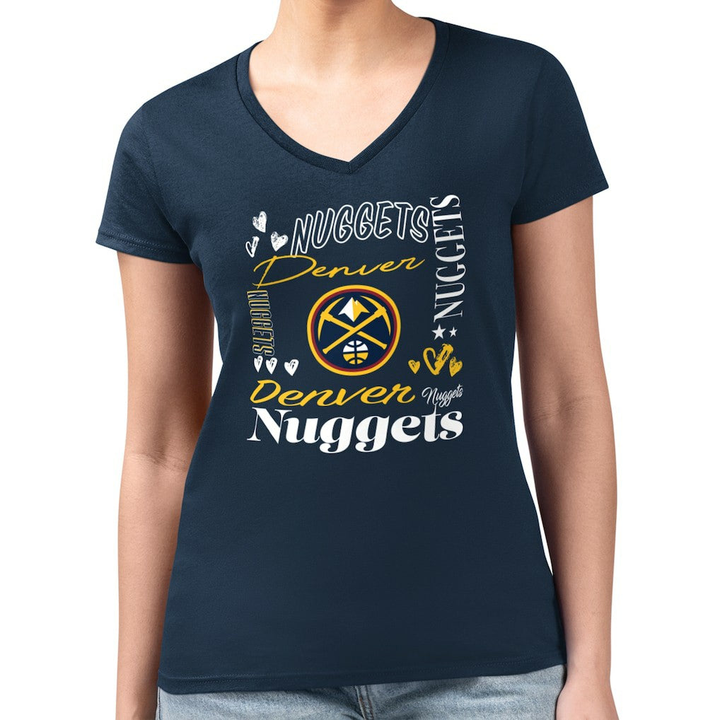 Denver Nuggets G-III 4Her by Carl Banks Women's Super-Slim Fit Lightweight Team Name Collage Graphic V-Neck T-Shirt sale - Navy discount