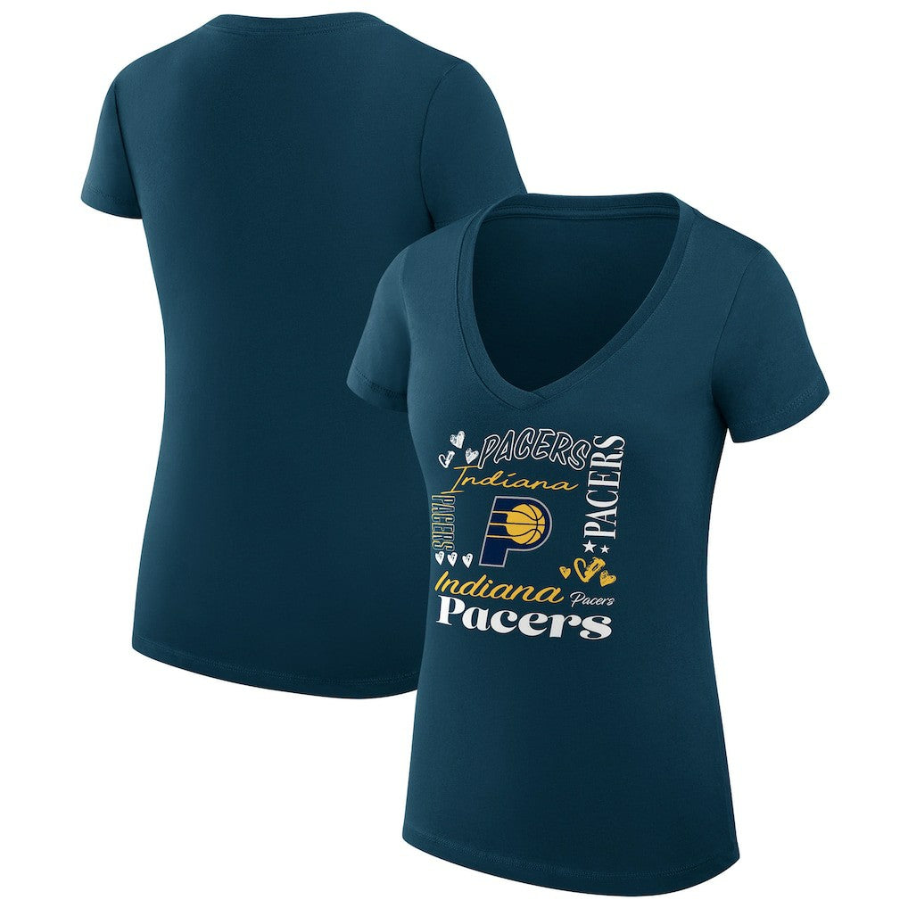 Indiana Pacers G-III 4Her by Carl Banks Women's Super-Slim Fit Lightweight Team Name Collage Graphic V-Neck T-Shirt - Navy shop
