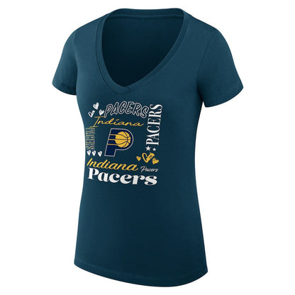Indiana Pacers G-III 4Her by Carl Banks Women's Super-Slim Fit Lightweight Team Name Collage Graphic V-Neck T-Shirt - Navy shop