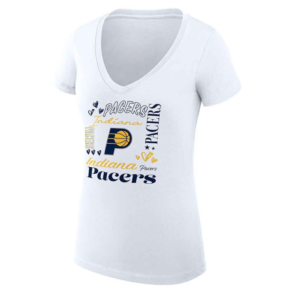 Indiana Pacers G-III 4Her by Carl Banks Women's Super-Slim Fit Lightweight Team Name Collage Graphic V-Neck T-Shirt - White outlet