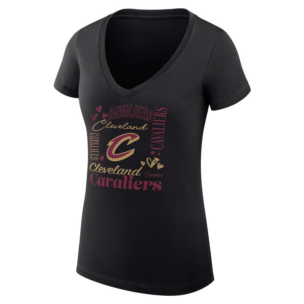 Cleveland Cavaliers G-III 4Her by Carl Banks Women's Super-Slim Fit Lightweight Team Name Collage Graphic V-Neck T-Shirt sale - Black sale