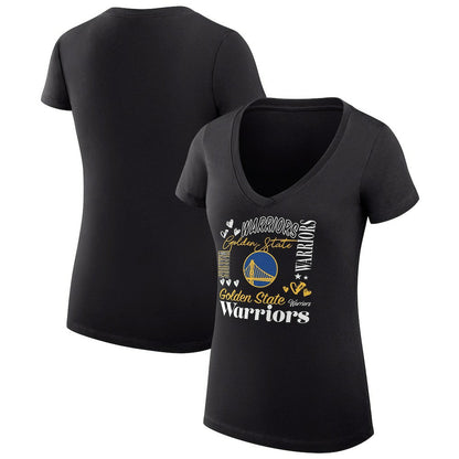 Golden State Warriors G-III 4Her by Carl Banks Women's Super-Slim Fit Lightweight Team Name Collage Graphic V-Neck T-Shirt sale - Black sale