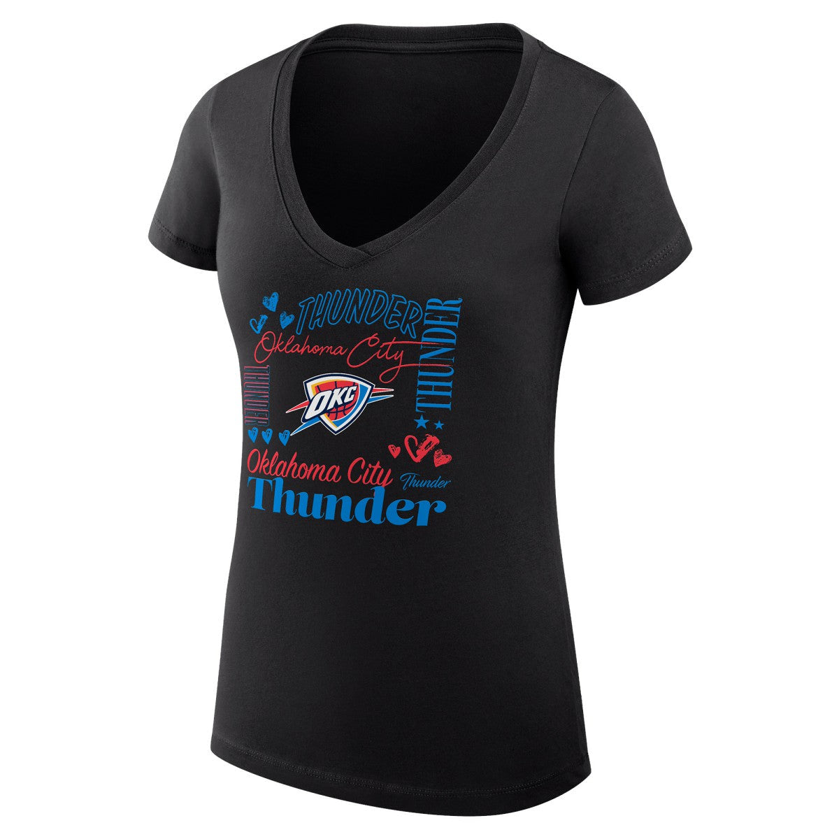 Oklahoma City Thunder G-III 4Her by Carl Banks Women's Super-Slim Fit Lightweight Team Name Collage Graphic V-Neck T-Shirt - Black discount