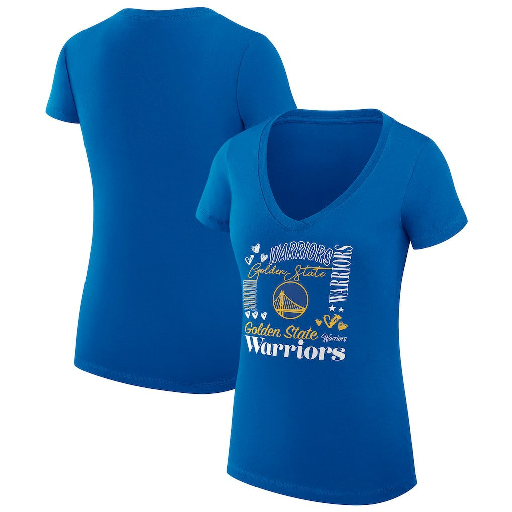 Golden State Warriors G-III 4Her by Carl Banks Women's Super-Slim Fit Lightweight Team Name Collage Graphic V-Neck T-Shirt sale - Royal sale