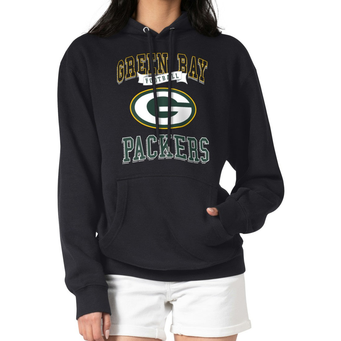 Green Bay Packers G-III 4Her by Carl Banks Women's Team Logo Graphic Fleece Tri-Blend Pullover Hoodie - Black for sale