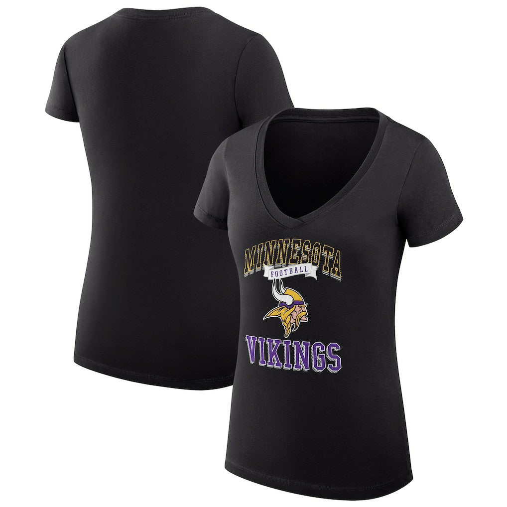 Minnesota Vikings G-III 4Her by Carl Banks Women's Super-Slim Fit Lightweight Team Logo Graphic V-Neck T-Shirt - Black cheap