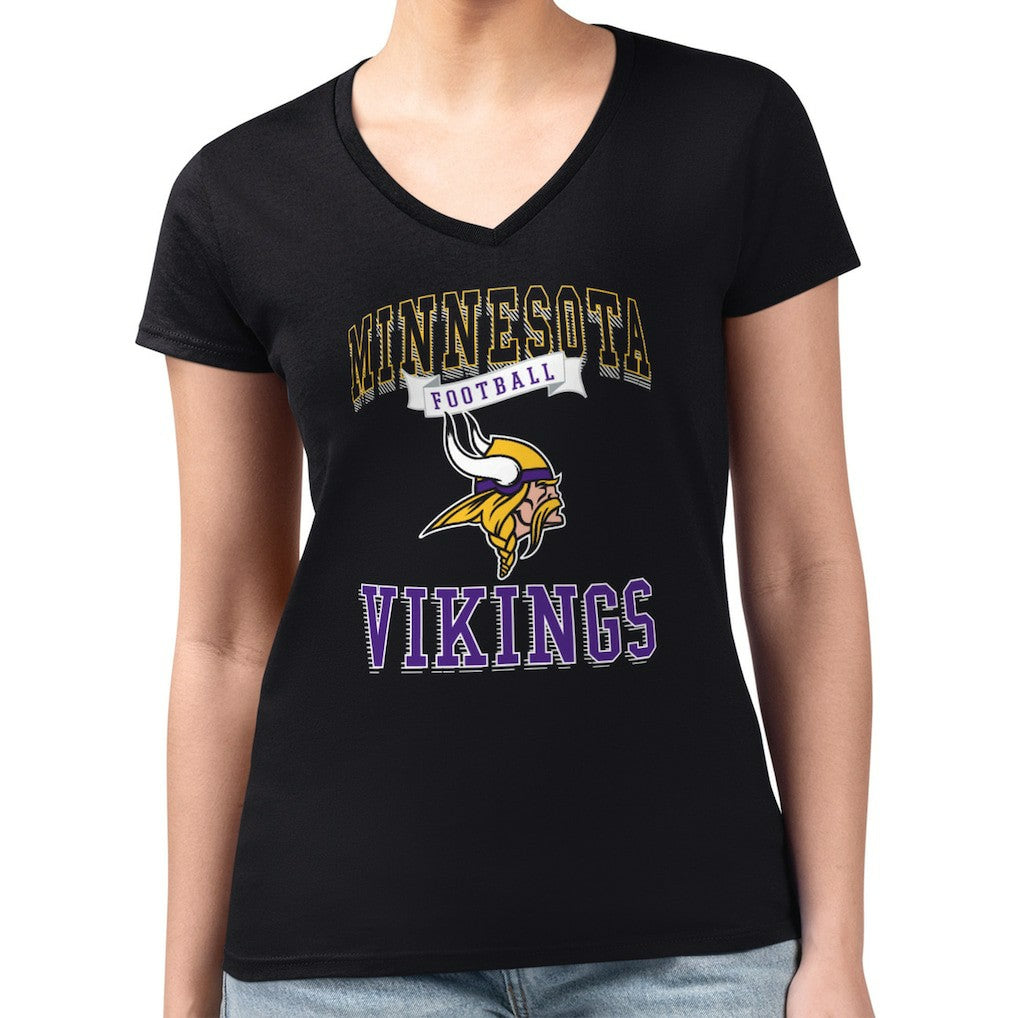 Minnesota Vikings G-III 4Her by Carl Banks Women's Super-Slim Fit Lightweight Team Logo Graphic V-Neck T-Shirt - Black cheap