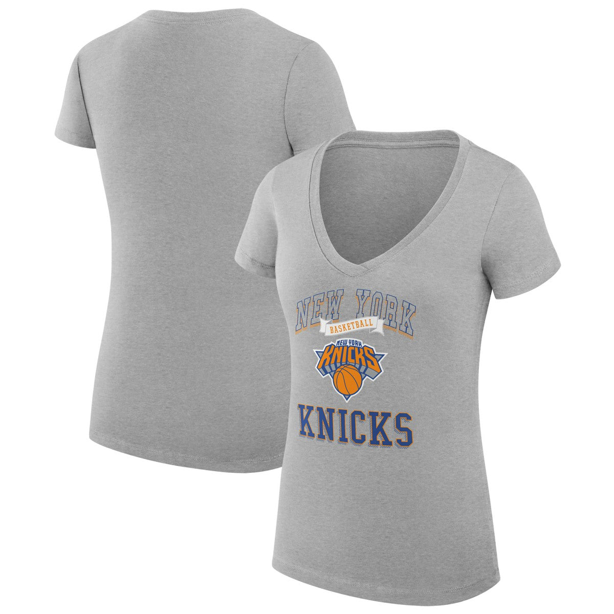 New York Knicks G-III 4Her by Carl Banks Women's Super-Slim Fit Lightweight Team Logo V-Neck T-Shirt - Heather Gray outlet