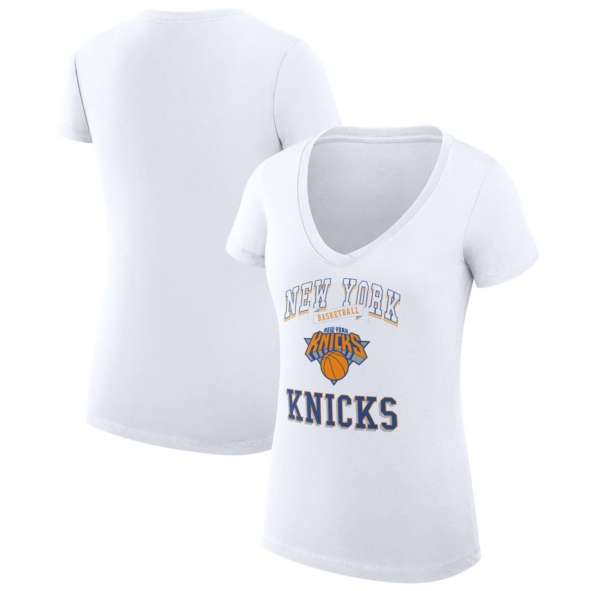 New York Knicks G-III 4Her by Carl Banks Women's Super-Slim Fit Lightweight Team Logo V-Neck T-Shirt - White for sale