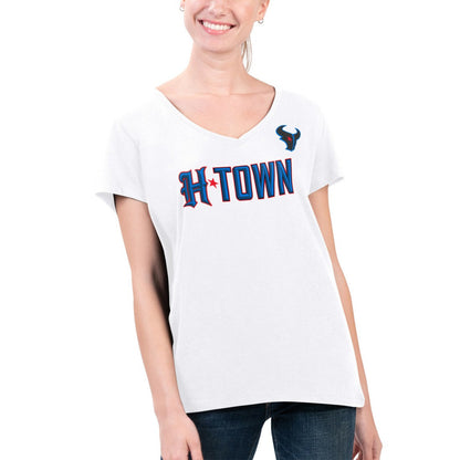 Houston Texans G-III 4Her by Carl Banks Women's Super-Slim Fit Lightweight H-Town V-Neck T-Shirt - White cheap
