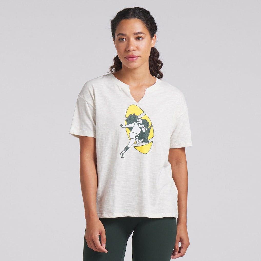 Green Bay Packers Women's Trick Play Slub Boxy T-Shirt - Cream discount
