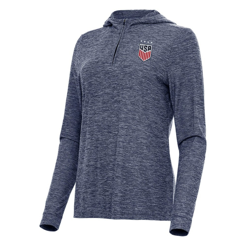 USWNT Antigua Women's Daybreak Quarter-Zip Hoodie - Heather Navy on sale