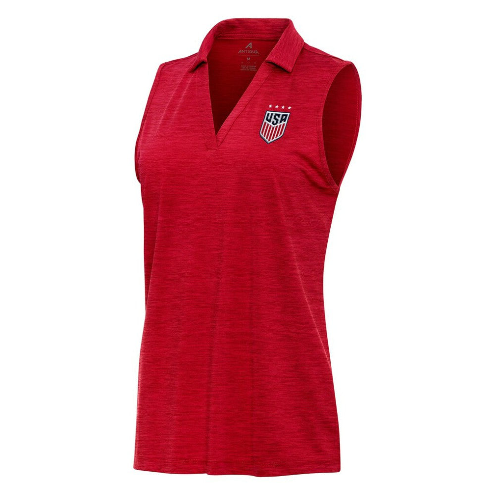 USWNT Antigua Layout Sleeveless V-Neck Polo - Heather Red shop