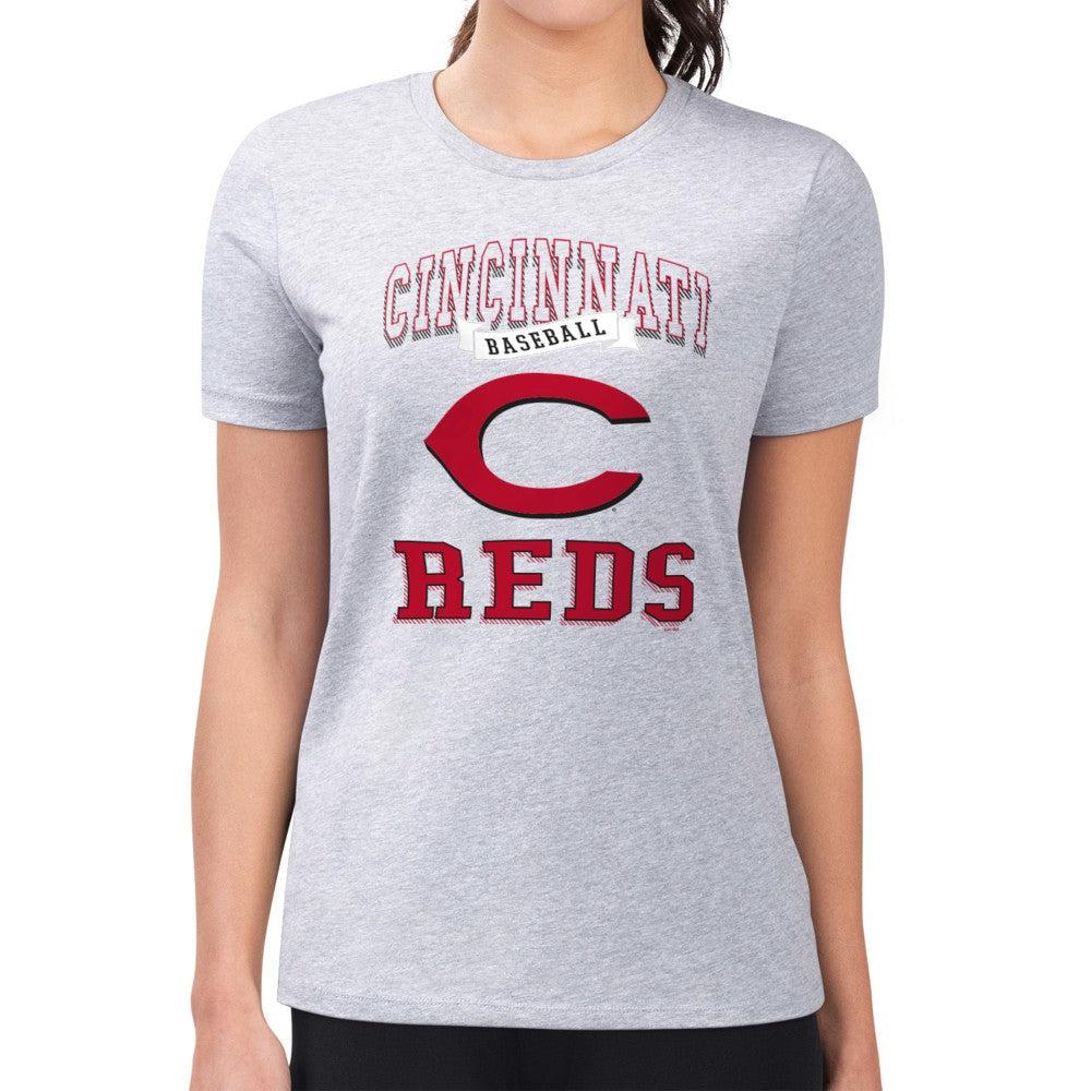 Cincinnati Reds G-III 4Her by Carl Banks Women's Super-Slim Fit Lightweight Team Logo Graphic T-Shirt - Heather Gray
