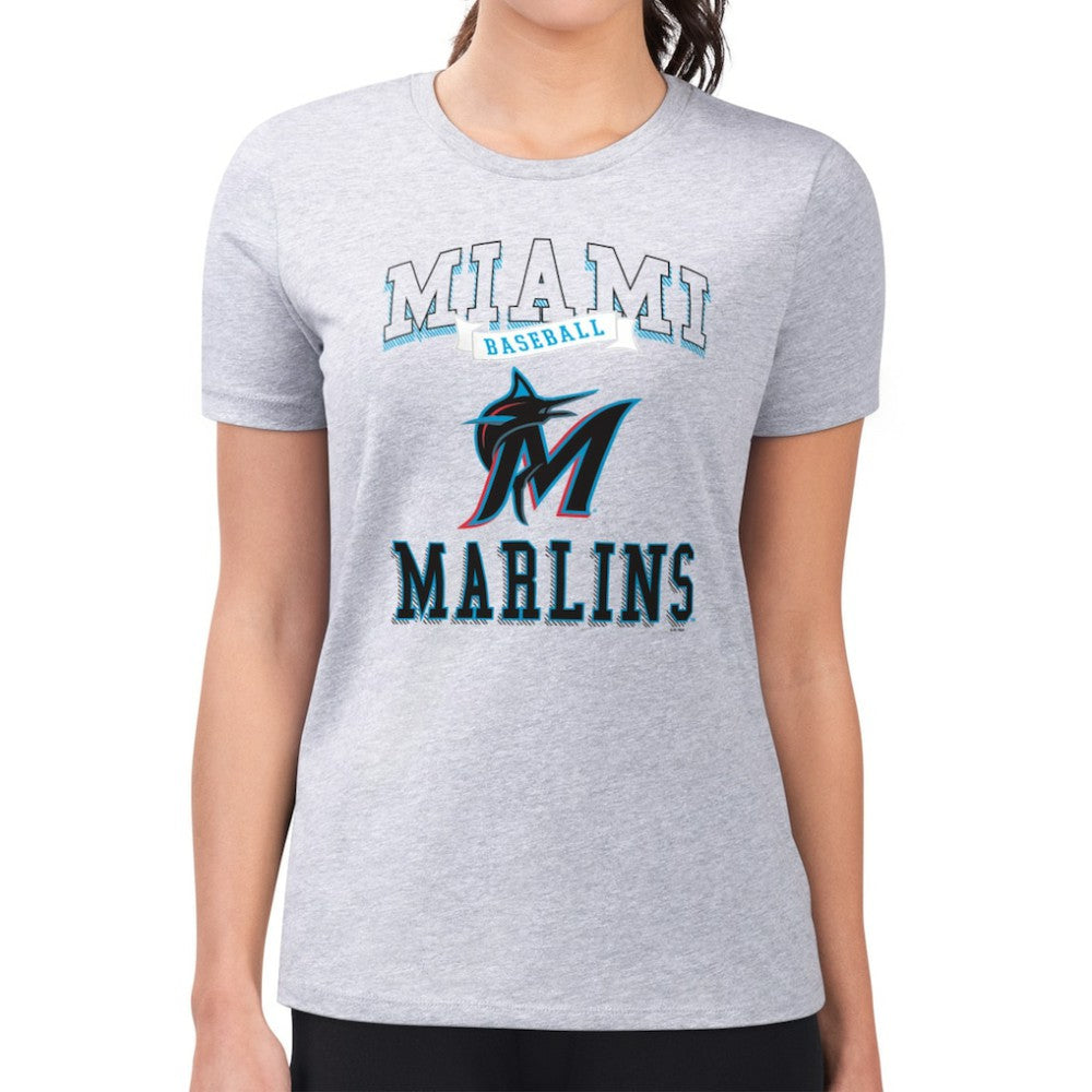 Miami Marlins G-III 4Her by Carl Banks Women's Super-Slim Fit Lightweight Team Logo Graphic T-Shirt - Heather Gray