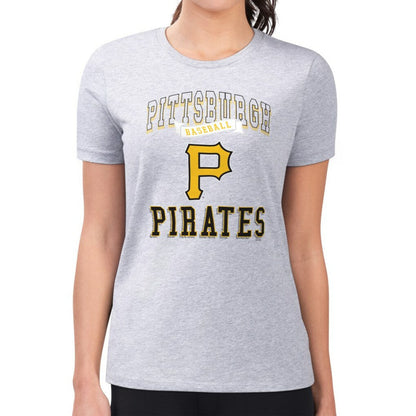Pittsburgh Pirates G-III 4Her by Carl Banks Women's Super-Slim Fit Lightweight Team Logo Graphic T-Shirt - Heather Gray