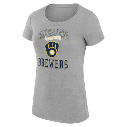 Milwaukee Brewers G-III 4Her by Carl Banks Women's Super-Slim Fit Lightweight Team Logo Graphic T-Shirt - Heather Gray