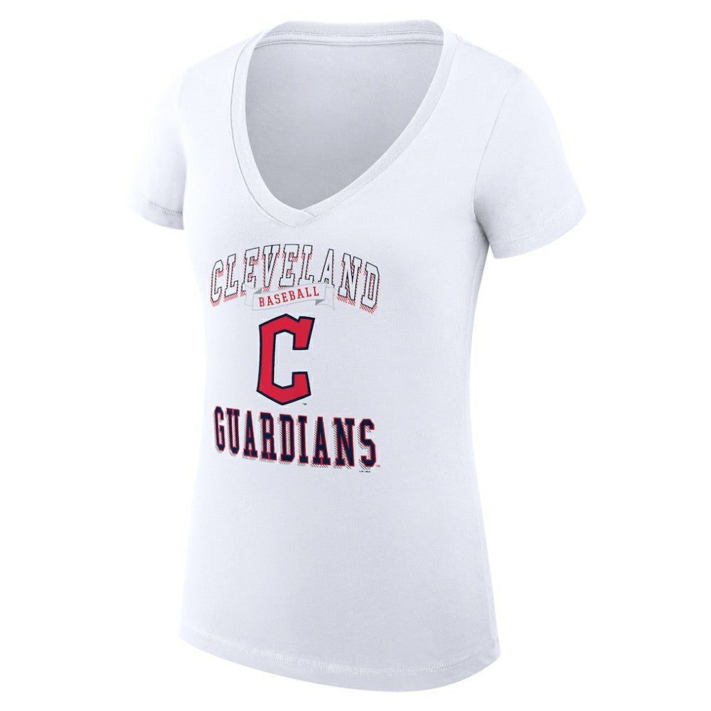 Cleveland Guardians G-III 4Her by Carl Banks Women's Super-Slim Fit Lightweight Team Logo Graphic V-Neck T-Shirt - White