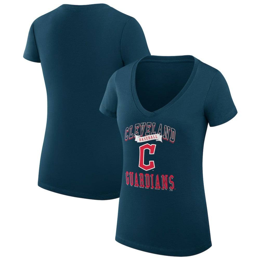Cleveland Guardians G-III 4Her by Carl Banks Women's Super-Slim Fit Lightweight Team Logo Graphic V-Neck T-Shirt - Navy