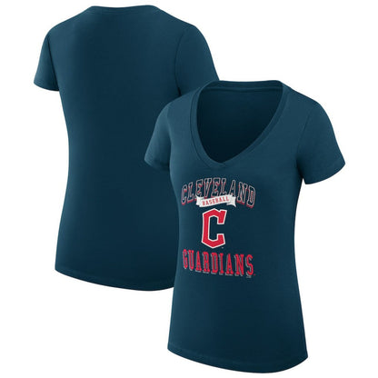 Cleveland Guardians G-III 4Her by Carl Banks Women's Super-Slim Fit Lightweight Team Logo Graphic V-Neck T-Shirt - Navy