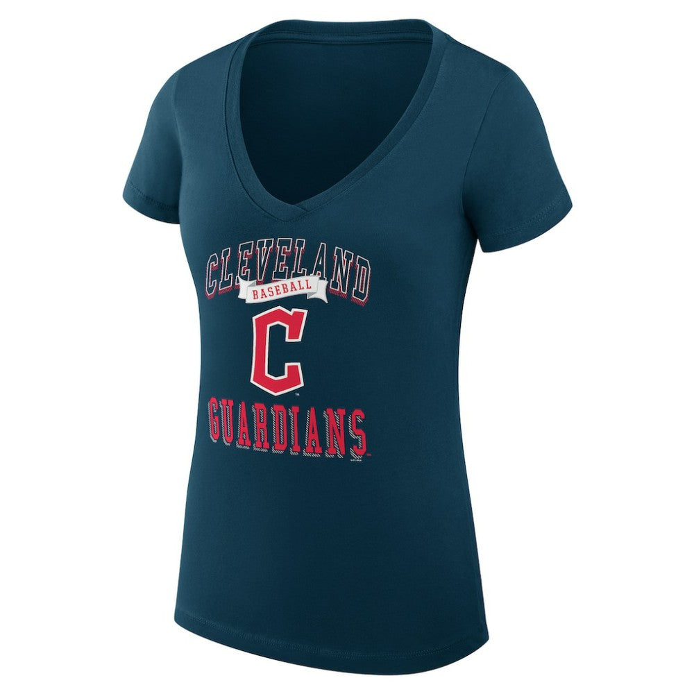 Cleveland Guardians G-III 4Her by Carl Banks Women's Super-Slim Fit Lightweight Team Logo Graphic V-Neck T-Shirt - Navy