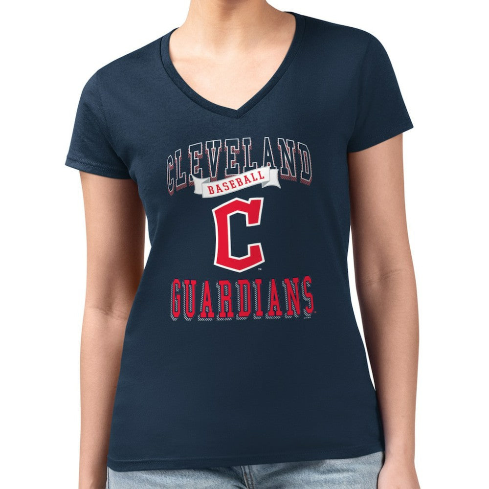Cleveland Guardians G-III 4Her by Carl Banks Women's Super-Slim Fit Lightweight Team Logo Graphic V-Neck T-Shirt - Navy