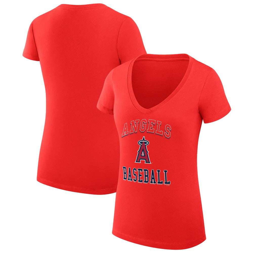 Los Angeles Angels G-III 4Her by Carl Banks Women's Super-Slim Fit Lightweight Team Logo Graphic V-Neck T-Shirt - Red