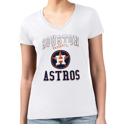 Houston Astros G-III 4Her by Carl Banks Women's Super-Slim Fit Lightweight Team Logo Graphic V-Neck T-Shirt - White