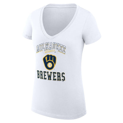 Milwaukee Brewers G-III 4Her by Carl Banks Women's Super-Slim Fit Lightweight Team Logo Graphic V-Neck T-Shirt - White