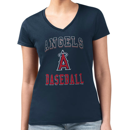 Los Angeles Angels G-III 4Her by Carl Banks Women's Super-Slim Fit Lightweight Team Logo Graphic V-Neck T-Shirt - Navy