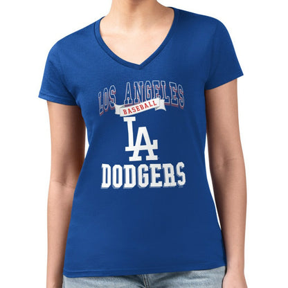Los Angeles Dodgers G-III 4Her by Carl Banks Women's Super-Slim Fit Lightweight Team Logo Graphic V-Neck T-Shirt - Royal