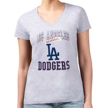 Los Angeles Dodgers G-III 4Her by Carl Banks Women's Super-Slim Fit Lightweight Team Logo Graphic V-Neck T-Shirt - Heather Gray