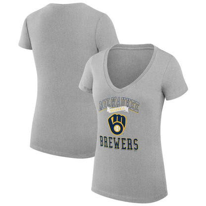 Milwaukee Brewers G-III 4Her by Carl Banks Women's Super-Slim Fit Lightweight Team Logo Graphic V-Neck T-Shirt - Heather Gray