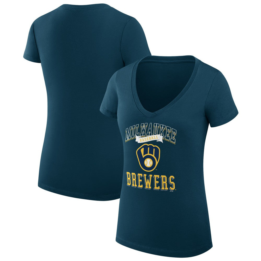 Milwaukee Brewers G-III 4Her by Carl Banks Women's Super-Slim Fit Lightweight Team Logo Graphic V-Neck T-Shirt - Navy